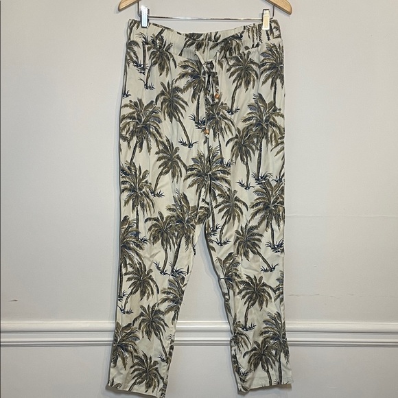 Soft Surroundings Women’s Tropical/Palm Tree Resort Pants Cream/Green L - Picture 1 of 6